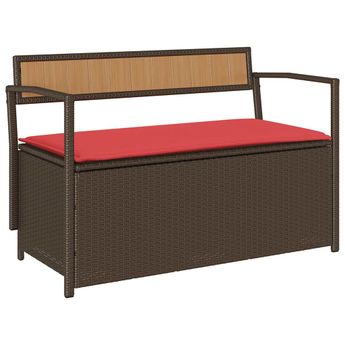 vidaXL Patio Storage Bench with Cushion Brown Poly Rattan