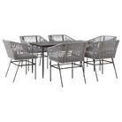 vidaXL 7 Piece Garden Dining Set with Cushions Grey Poly Rattan Glass