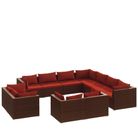 vidaXL 11 Piece Patio Lounge Set with Cushions Brown Poly Rattan