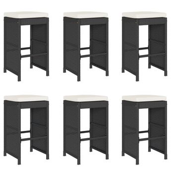 vidaXL Garden Bar Stools with Cushions 6 pcs Black Poly Rattan