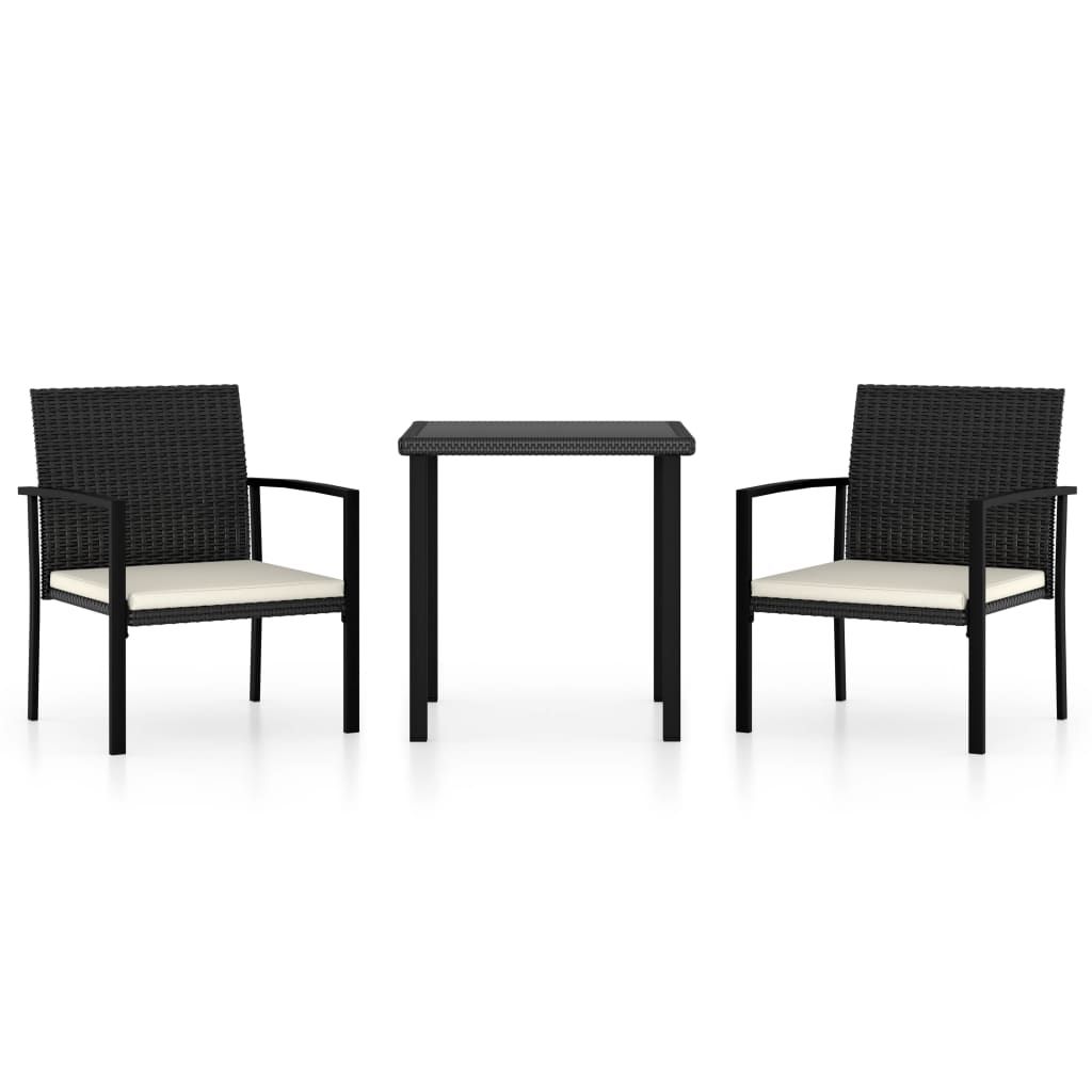 vidaXL 3 Piece Garden Dining Set Poly Rattan Black