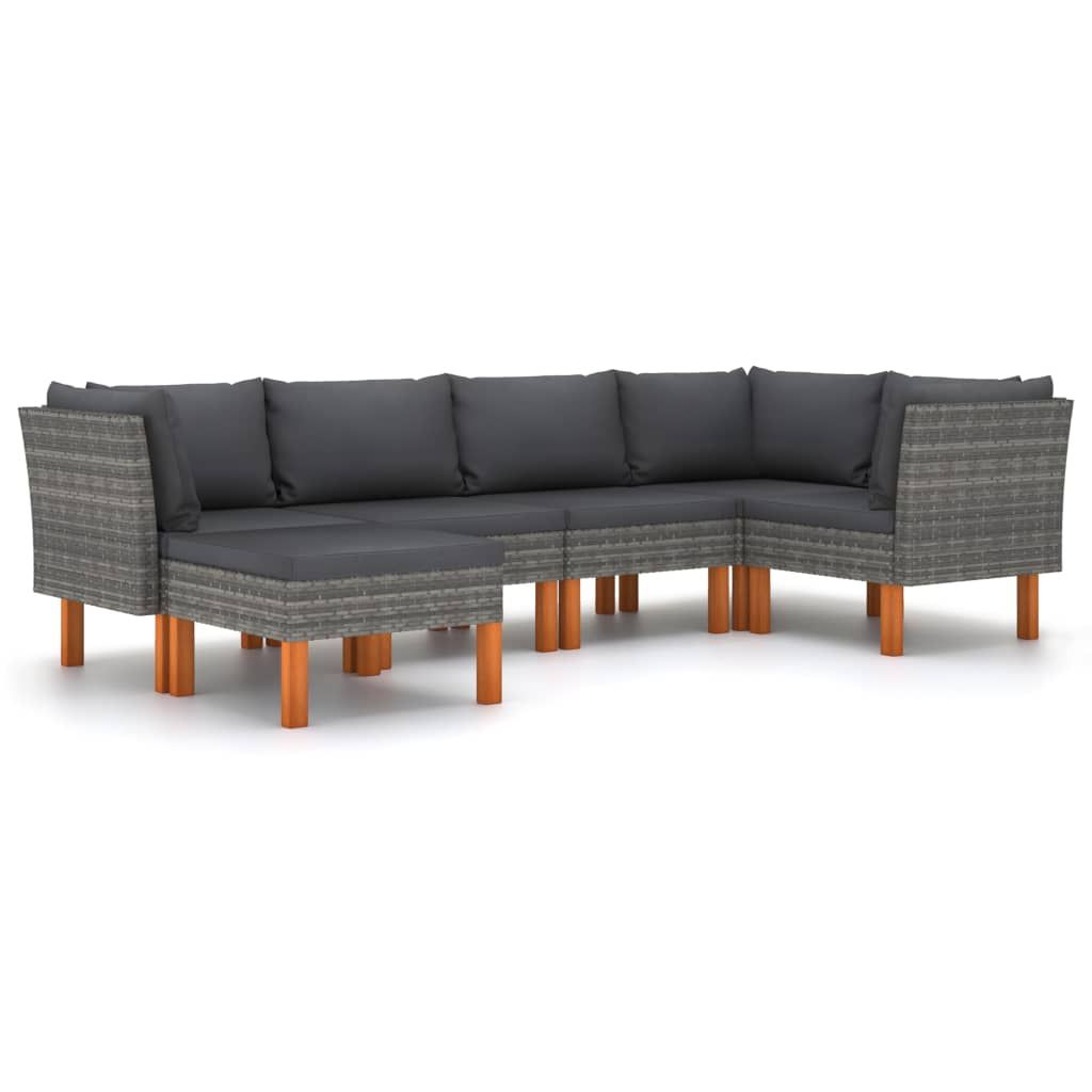 vidaXL 6 Piece Patio Lounge Set with Cushions Poly Rattan Gray