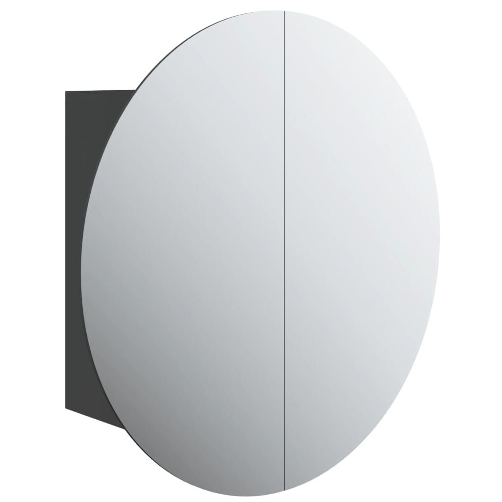 vidaXL Bathroom Cabinet with Round Mirror&LED Black 15.7"x15.7"x6.9"