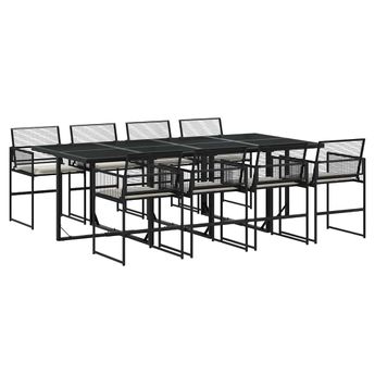vidaXL 9 Piece Patio Dining Set with Cushions Black Poly Rattan