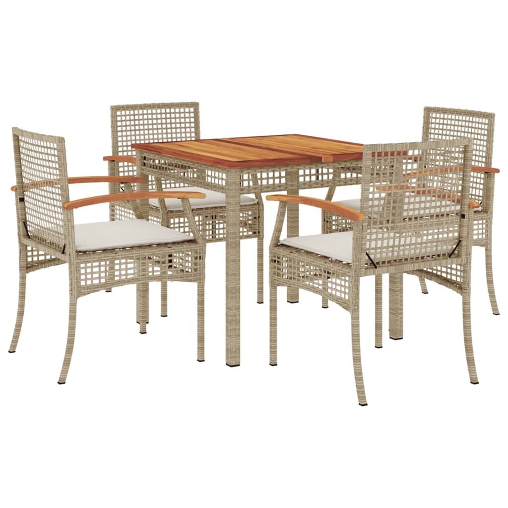 vidaXL 5 Piece Patio Dining Set with Cushions Beige Poly Rattan