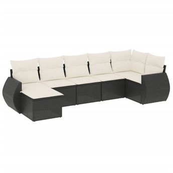 vidaXL 7 Piece Garden Sofa Set with Cushions Black Poly Rattan