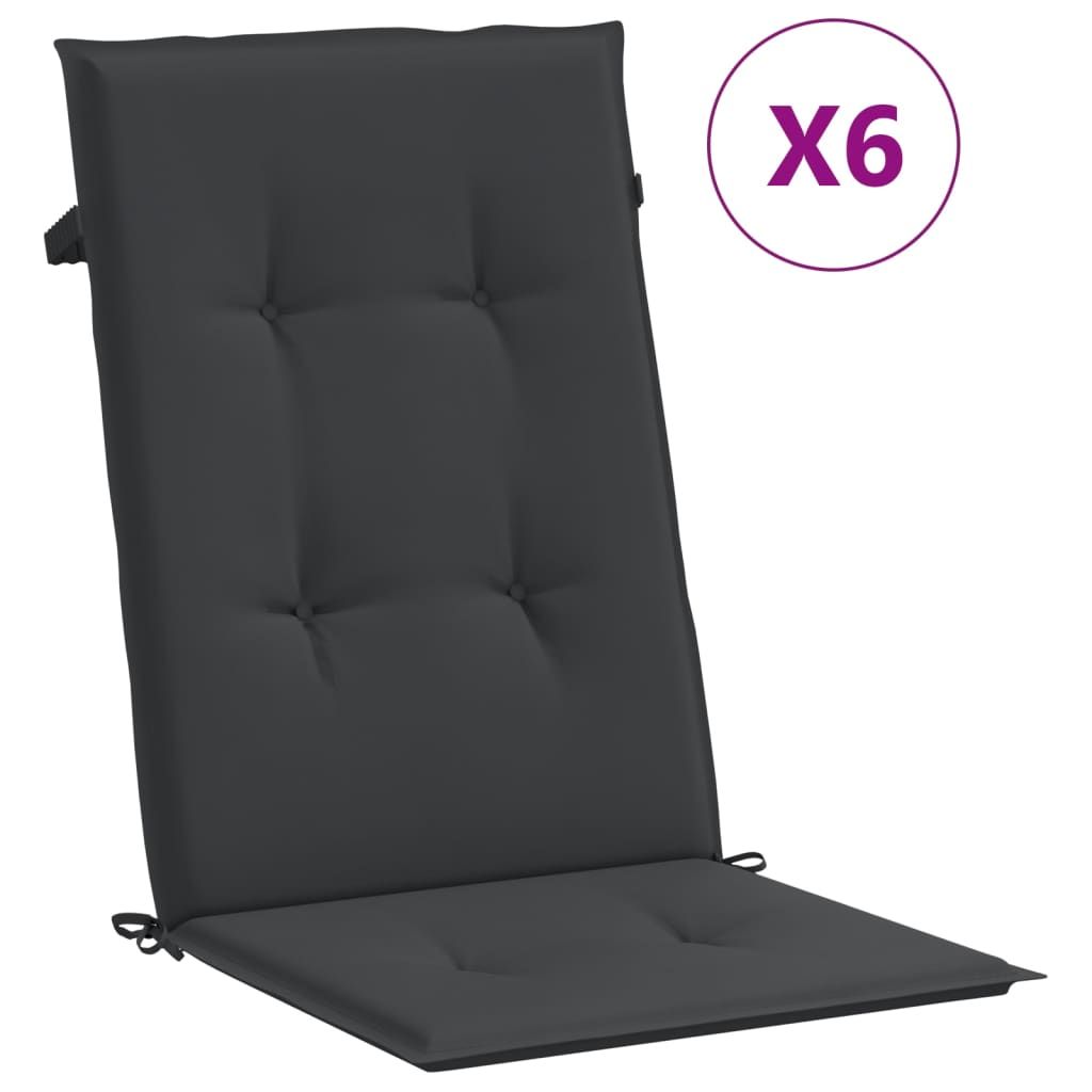 vidaXL Garden Highback Chair Cushions 6 pcs Black 120x50x3 cm Fabric