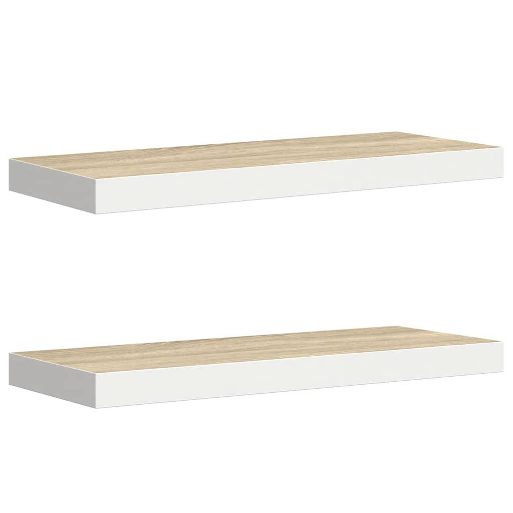vidaXL Floating Wall Shelves 2 pcs Oak and White 23.6"x9.3"x1.5" MDF
