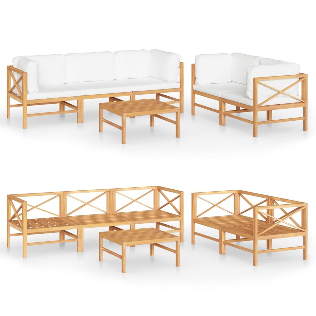 vidaXL 6 Piece Patio Lounge Set with Cream Cushions Solid Teak Wood
