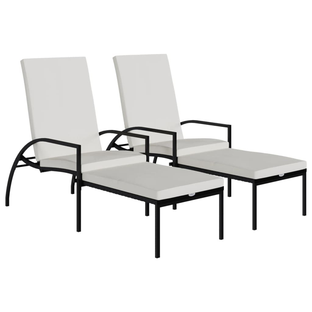vidaXL Sun Loungers 2 pcs with Footrest PE Rattan Black