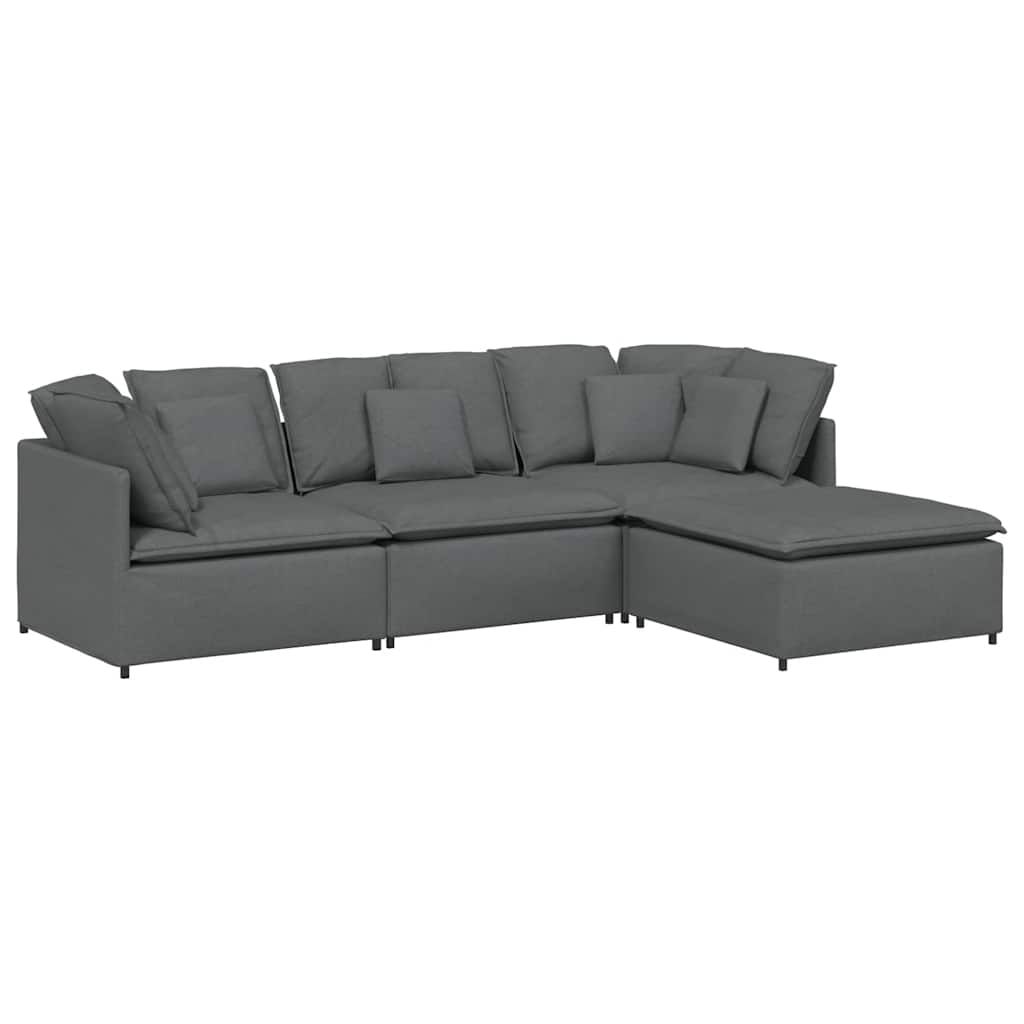 vidaXL Modular Sofa with Footstool&Cushions Fabric Dark Gray