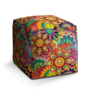 Sablio Taburet Cube Barevné obrazce - 60x60x60 cm
