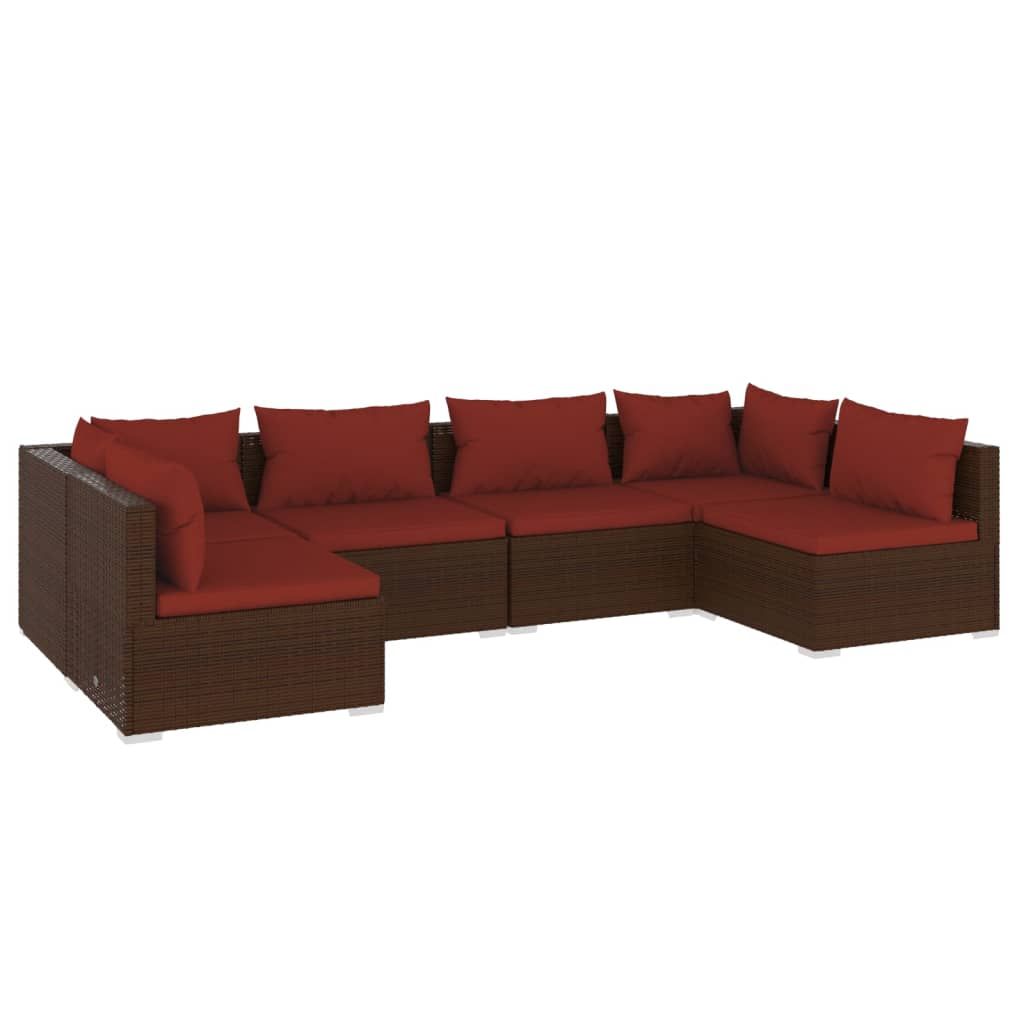 vidaXL 6 Piece Patio Lounge Set with Cushions Poly Rattan Brown