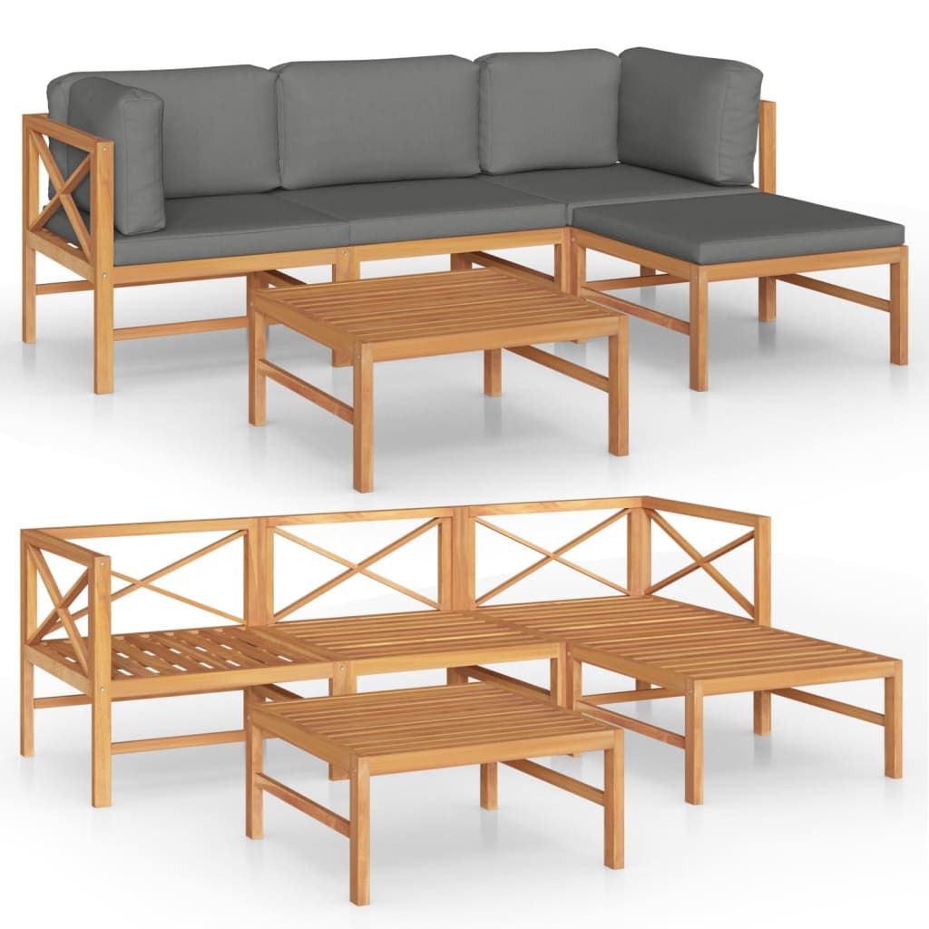 vidaXL 5 Piece Patio Lounge Set with Gray Cushions Solid Teak Wood