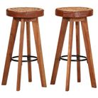 vidaXL Bar Stools 2 pcs Real Leather and Solid Wood Acacia