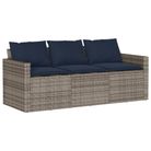 vidaXL Patio Sofa with Cushions 3-Seater Gray Poly Rattan