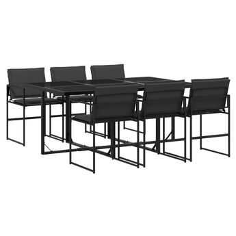 vidaXL 7 Piece Patio Dining Set with Cushions Black Textilene