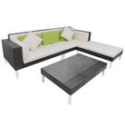 vidaXL 4 Piece Garden Lounge Set with Cushions Poly Rattan Black