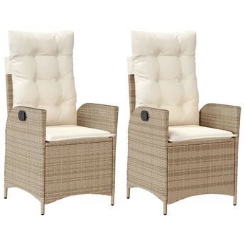vidaXL Reclining Garden Chairs 2 pcs with Cushions Beige Poly Rattan