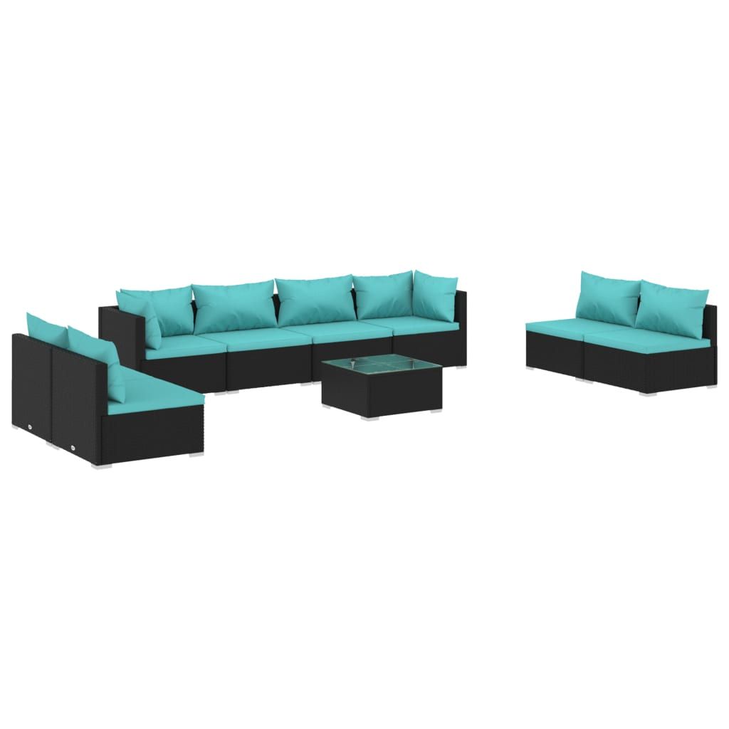 vidaXL 9 Piece Patio Lounge Set with Cushions Poly Rattan Black