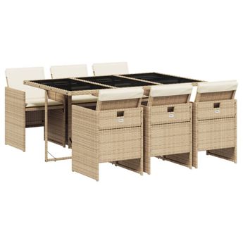 vidaXL 7 Piece Patio Dining Set with Cushions Beige Poly Rattan
