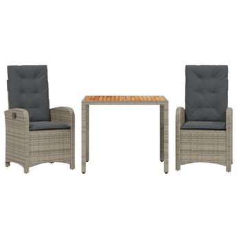 vidaXL 3 Piece Garden Dining Set with Cushions Grey Poly Rattan