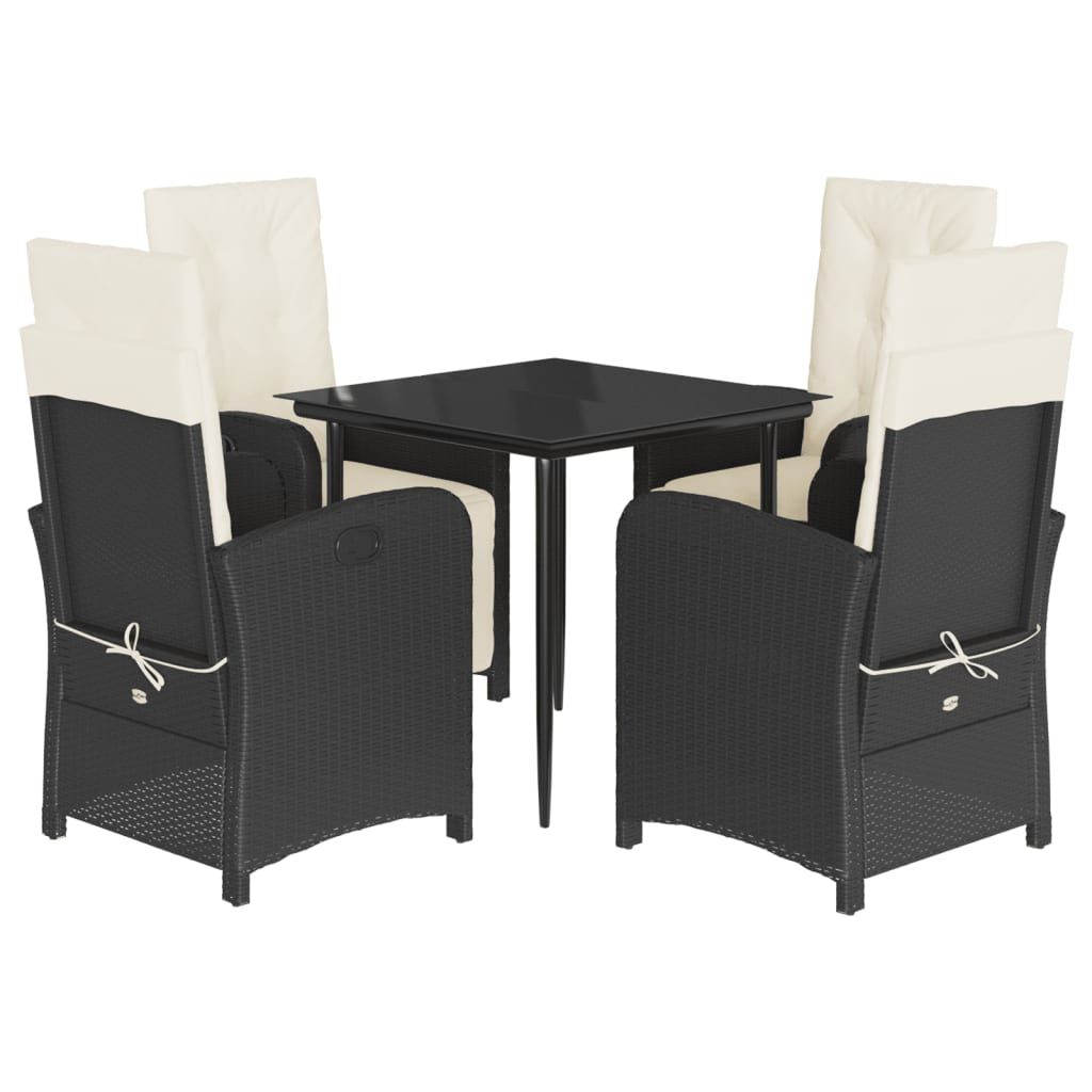 vidaXL 5 Piece Patio Dining Set with Cushions Black Poly Rattan