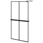 vidaXL Walk-in Shower Wall with Shelf Black 39.4"x76.8" ESG Glass&Aluminum