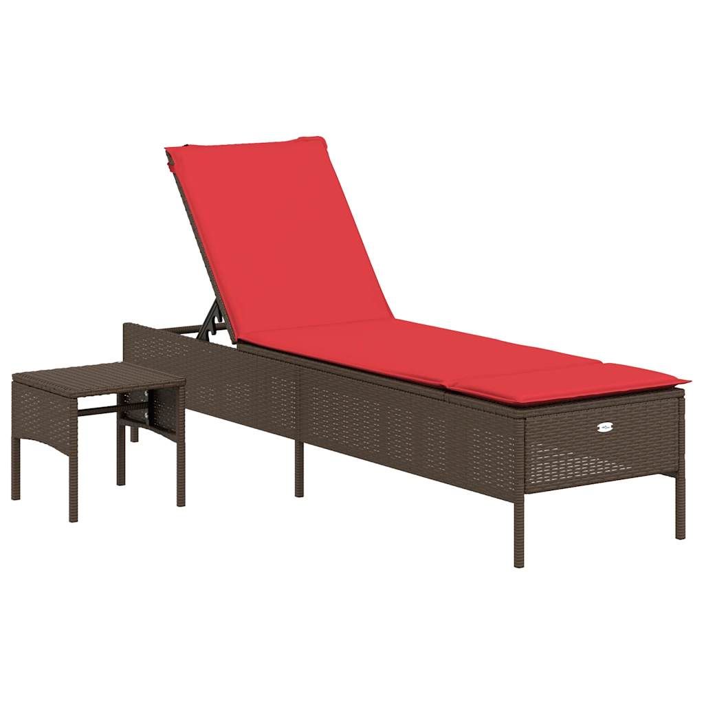 vidaXL Sun Lounger with Table and Cushion Brown Poly Rattan