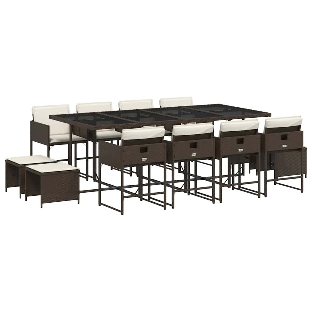 vidaXL 13 Piece Patio Dining Set with Cushions Brown Poly Rattan