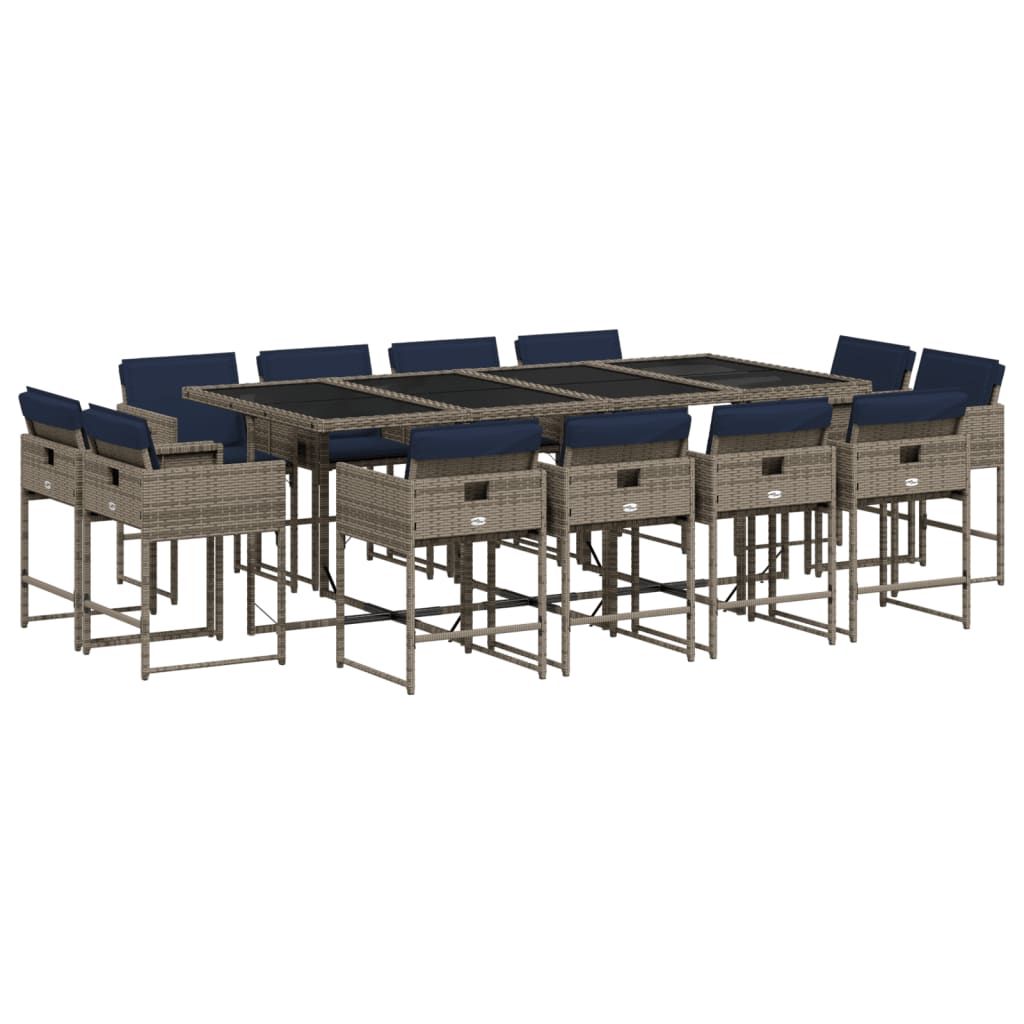 vidaXL 13 Piece Garden Dining Set with Cushions Grey Poly Rattan