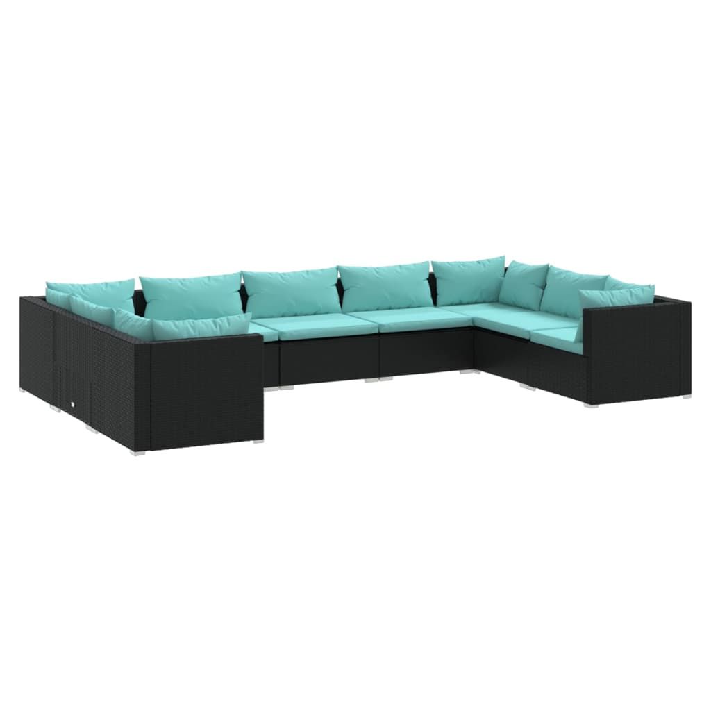vidaXL 9 Piece Patio Lounge Set with Cushions Poly Rattan Black