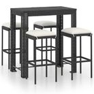 vidaXL 5 Piece Patio Bar Set with Cushions Poly Rattan Black