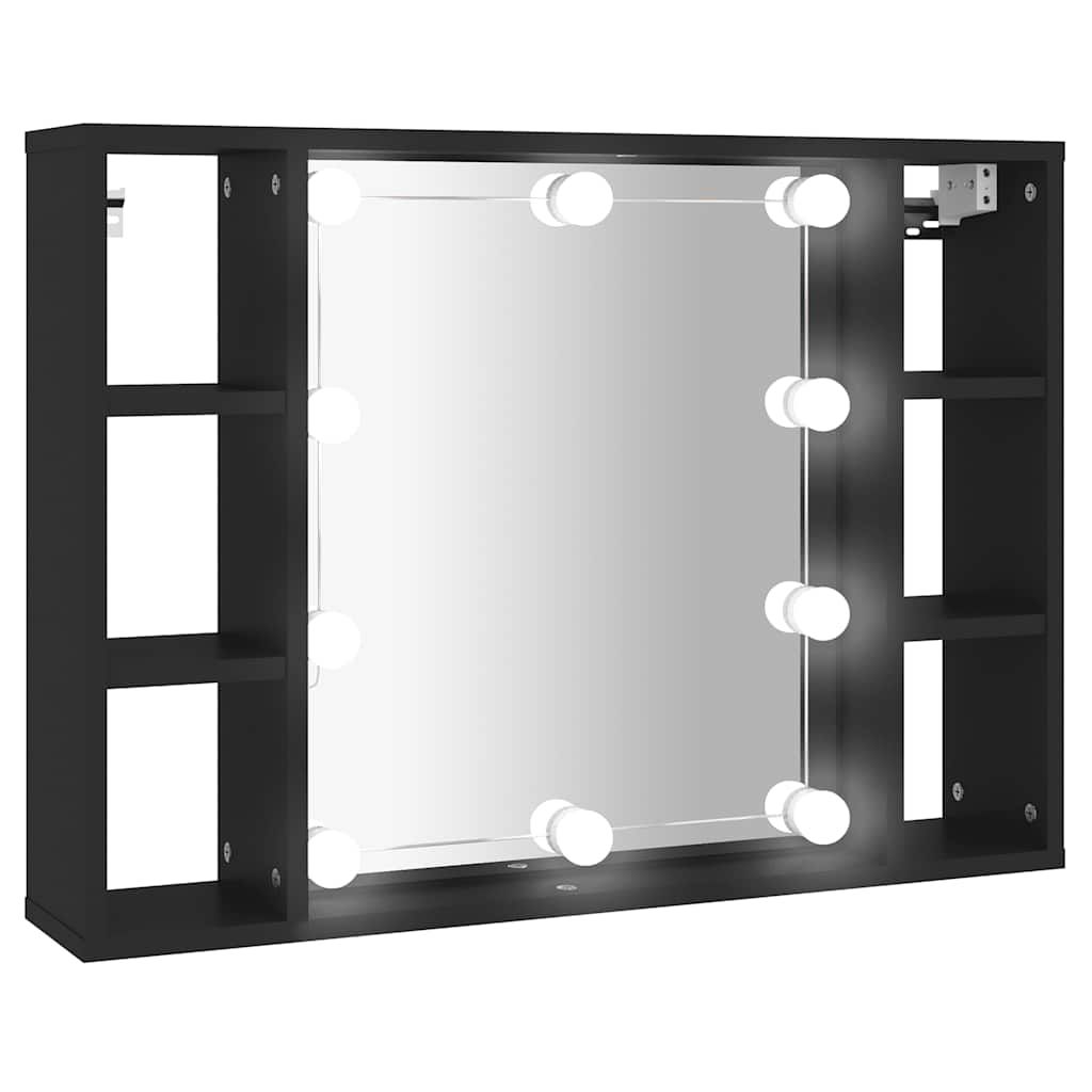 vidaXL Mirror Cabinet with LED Black 29.9"x5.9"x21.7"