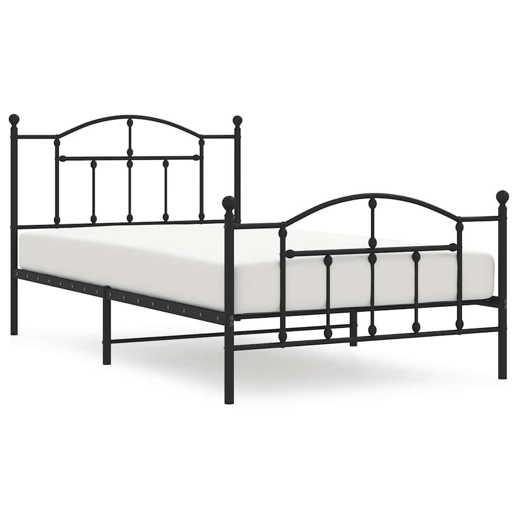 vidaXL Metal Bed Frame without Mattress with Footboard Black 39.4"x78.7"