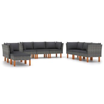 vidaXL 9 Piece Patio Lounge Set with Cushions Poly Rattan Gray