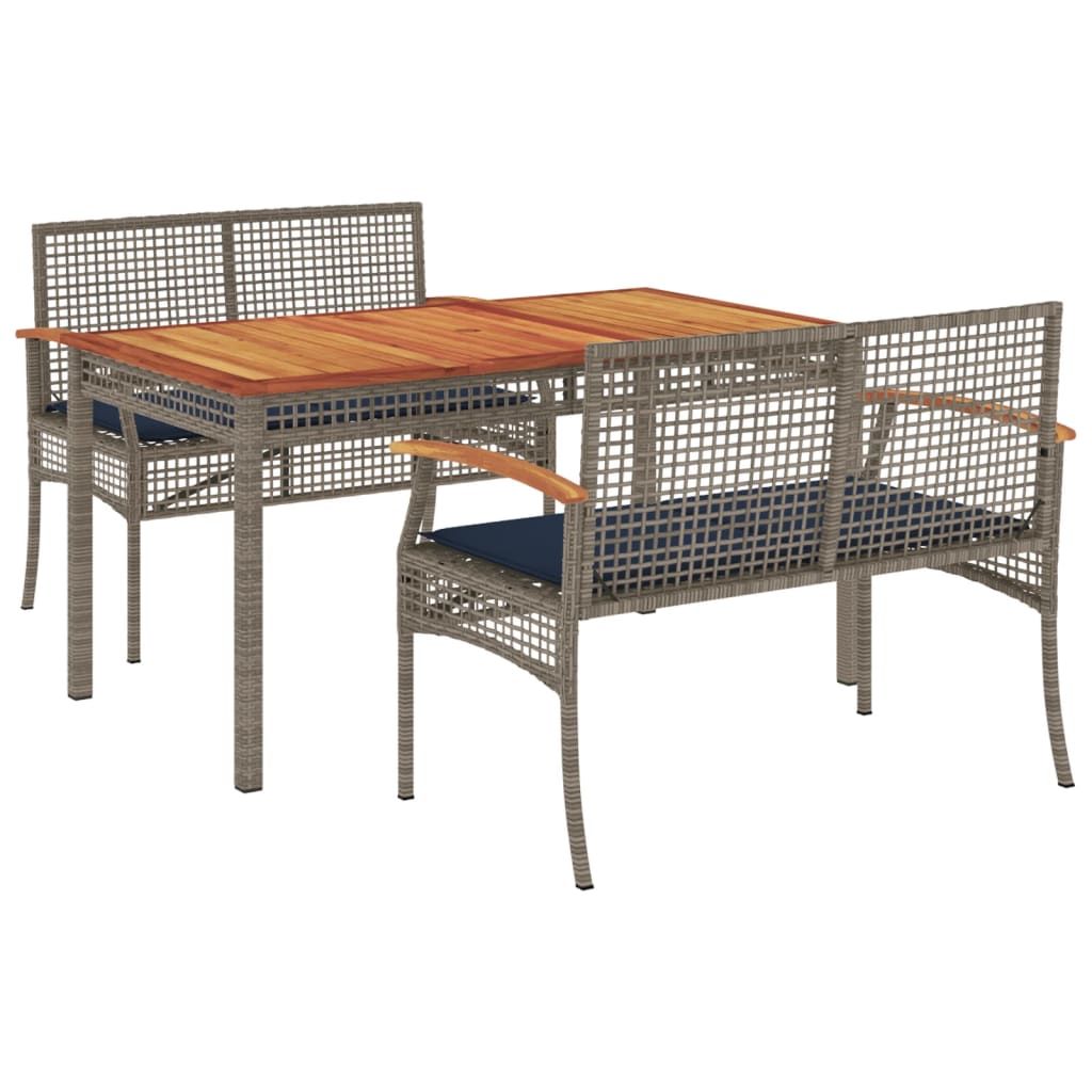 vidaXL 3 Piece Garden Dining Set with Cushions Grey Poly Rattan