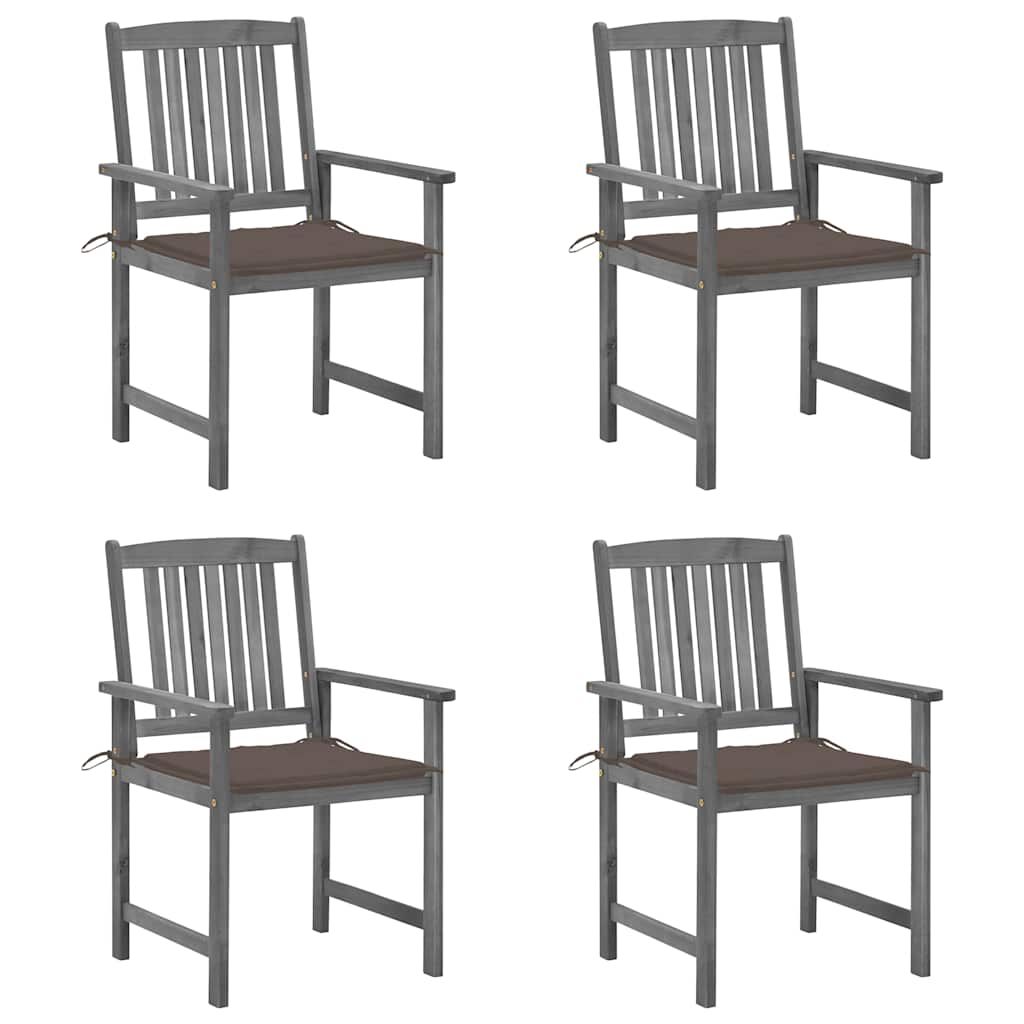 vidaXL Patio Chairs with Cushions 4 pcs Gray Solid Acacia Wood