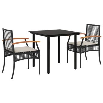 vidaXL 3 Piece Patio Dining Set with Cushions Black Poly Rattan