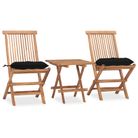 vidaXL 3 Piece Folding Patio Dining Set with Cushion Solid Teak Wood