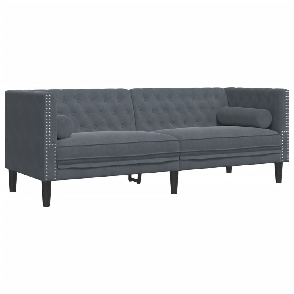 vidaXL Chesterfield Sofa with Bolsters 3-Seater Dark Gray Velvet