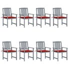 vidaXL Patio Chairs with Cushions 8 pcs Solid Acacia Wood Gray
