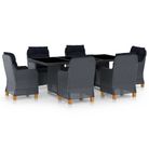 vidaXL 7 Piece Patio Dining Set with Cushions Poly Rattan Dark Gray