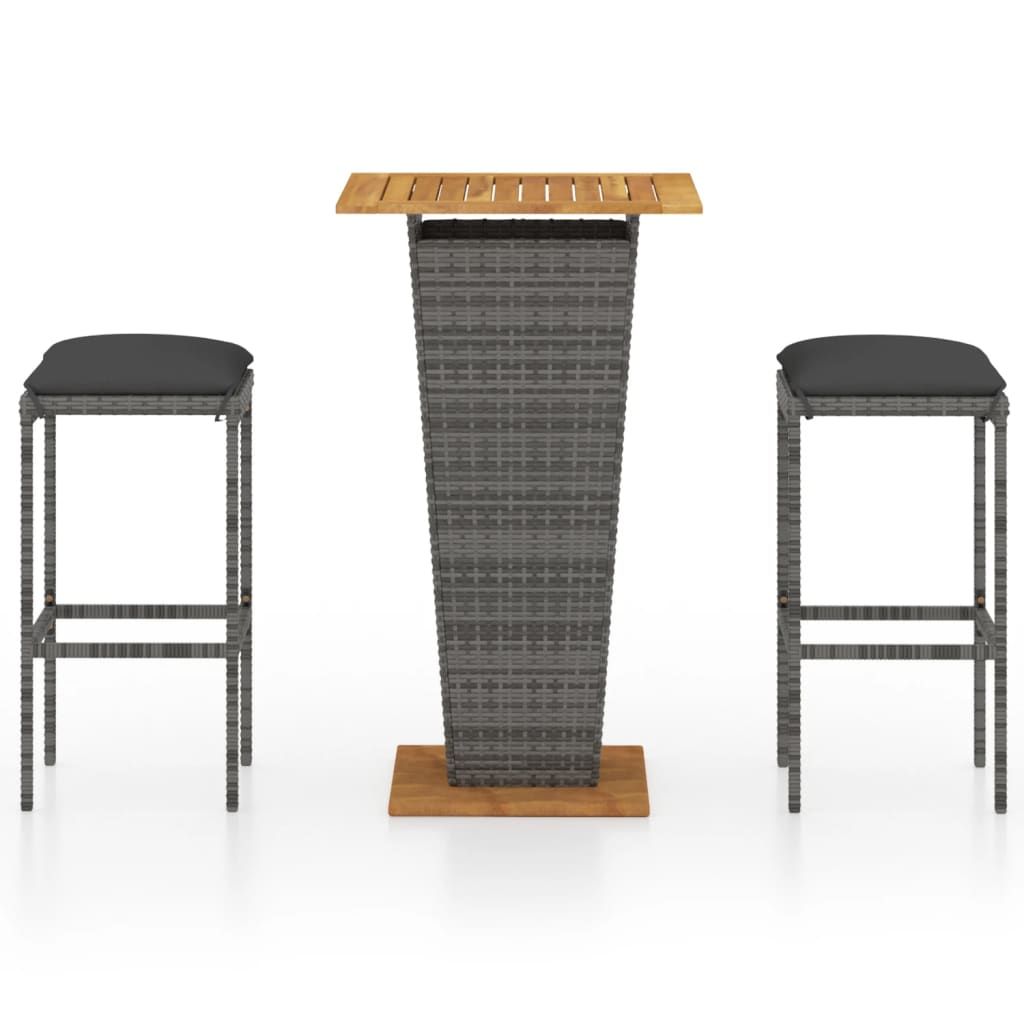 vidaXL 3 Piece Garden Bar Set with Cushions Poly Rattan Grey