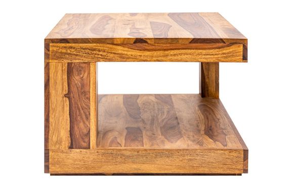 Estila Colonial square Giant coffee table in varnished sheesham wood with shelf and asymmetrical construction 60 cm