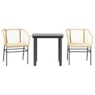 vidaXL 3 Piece Garden Dining Set with Cushions Brown Poly Rattan Glass