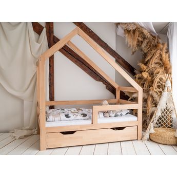 Woodisio Domečková postel NELA PLUS Variant: 180 x 80, Barva: Přirodní dřevo, Velikost: S úložným prostorem