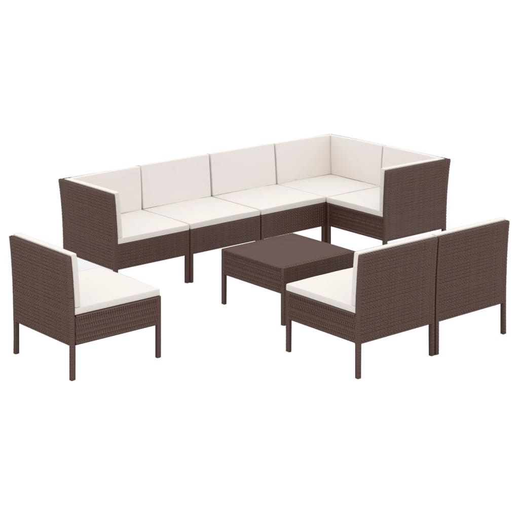 vidaXL 9 Piece Patio Lounge Set with Cushions Poly Rattan Brown