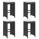 vidaXL Garden Bar Stools with Cushions 4 pcs Black Poly Rattan