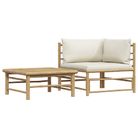 vidaXL 2 Piece Garden Lounge Set with Cream White Cushions Bamboo